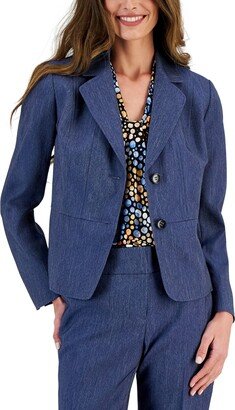 Petite Seamed Two-Button Denim Blazer