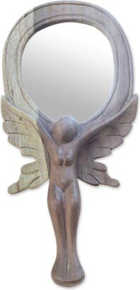 Handmade Angel Reflection Wood Hand Mirror