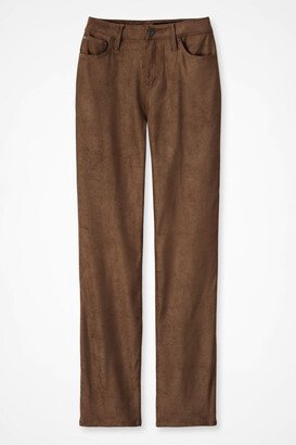 Women's Faux Suede High Rise Straight Leg Pants - Cognac - 6P - Petite Size