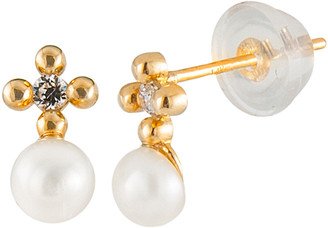 Splendid Pearls 14K 3-4Mm Freshwater Pearl & Cz Earrings