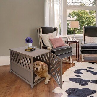 The Gray Barn Haney-Jardine Lattice Grey Wooden Pet Crate/ End Table