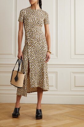 Rabanne - Ruched Leopard-print Jersey Midi Dress - Neutrals