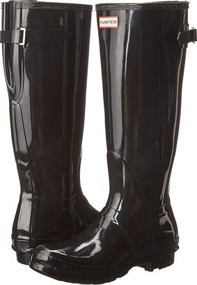 Back Adjustable Gloss Rain Boots (Black) Women's Rain Boots