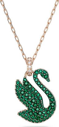 Iconic Swan pendant, Swan, Medium, Green, Rose gold-tone plated