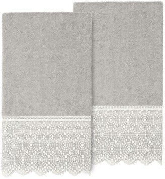 100% Turkish Cotton Arian 2-Piece Cream Lace Embellished Bath Towel Set-AD
