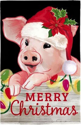 Christmas Pig Garden Linen Flag 12.5 x 18 Inches Indoor Outdoor Decor