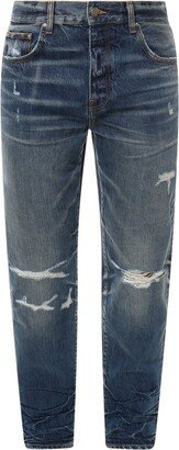 Mid-Rise Wide-Leg Distressed Jeans