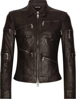 Multiple Zip-Pockets Leather Jacket