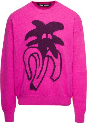 Fuchsia 'jimmy Intarsia' Jumper With Logo Drawing In Wool Blend Man