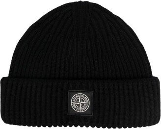 Black Ribbed Beanie With Logo