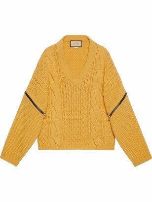 V-neck cable-knit wool jumper