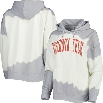 Women's Gameday Couture White, Gray Distressed Virginia Tech Hokies For the Fun Double Dip-Dyed Pullover Hoodie - White, Gray