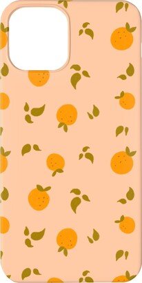 Custom Iphone Cases: Oranges & Leaves On Peach Phone Case, Silicone Liner Case, Matte, Iphone 12 Mini, Orange