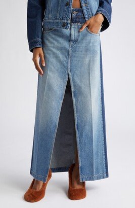 Paneled Denim Maxi Skirt