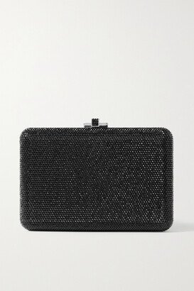 Slim Slide Crystal-embellished Silver-tone Clutch - Black