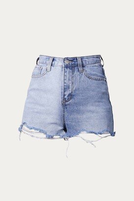 DESSIN STUDIO Two-Tone Colorblocked Denim Short In Light Denim