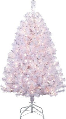 Puleo International 4.5 ft Pre-Lit Shiny White Noble Fir Artificial Christmas Tree with 250 Ul-Listed Clear Lights