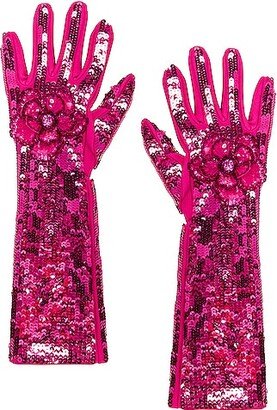 Sequin Flower Gloves in Pink