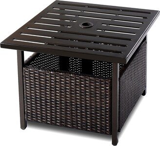 Outdoor Patio Rattan Wicker Steel Side Deck Table - 22 x 22 x 18.5