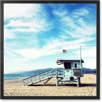 Photo Tiles: Post On The Beach Photo Tile, Black, Framed, 8X8, Blue