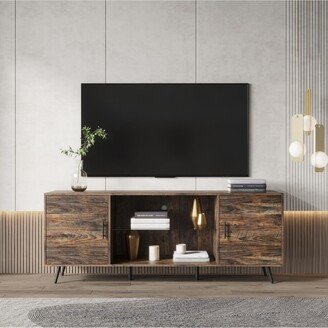 Simplie Fun Tv Stand Mid-Century Wood Modern Entertainment Center Adjustable Storage Cabinet Tv Console for Living Room