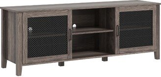 HOMCOM Industrial TV Cabinet Stand for TVs up to 65, Entertainment Center with Mesh Doors and Shelves for Living Room, Brown