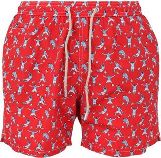 Graphic Printed Drawstring Swim Shorts-AH