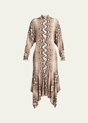 Python-Print Knit Handkerchief Midi Dress