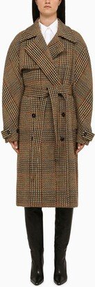 Double-breasted Prince of Wales wool coat