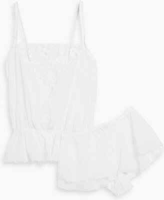 Lace-trimmed chiffon pajama set