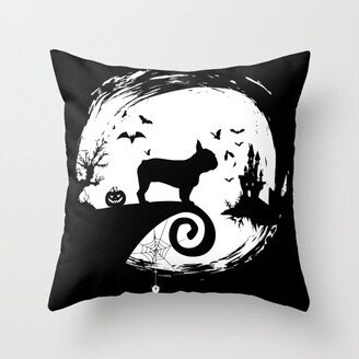 French Bulldog Halloween Costume Moon Silhouette Throw Pillow