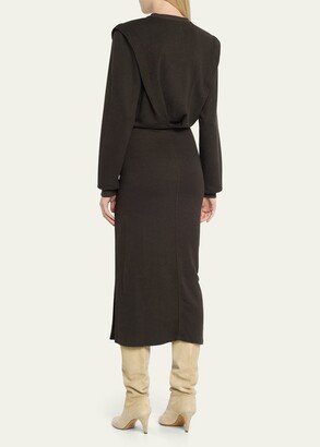 Mafalda Gathered Long-Sleeve Wool Midi Dress