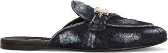 Logo-Plaque Distressed Denim Mules