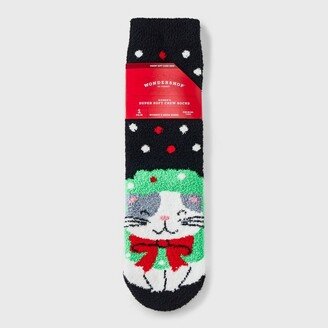 Wondershop Women' Holiday Cat Cozy Crew Sock with Gift Card Holder - Wonderhop™ Black 4-10