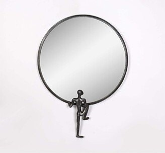 Kingston Living 24 Black Round Wall Mirror with Man Decor