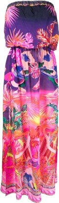 Graphic-Print Strapless Maxi Dress