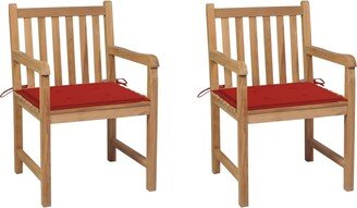 Patio Chairs 2 pcs with Red Cushions Solid Teak Wood