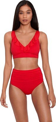 Beach Club Solid High-Waisted Bottoms (Red) Women's Swimwear