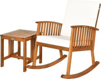 2PCS Acacia Wood Patio Rocking Chair Table Set - Teak - 35.5''L x 25''W x 37''H