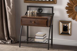 Jevenci Vintage Antique Dark Bronze Metal and Walnut Wood 1-drawer Nightstand