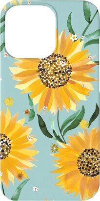 Custom Iphone Cases: Watercolor Sunflowers - Yellow On Blue Phone Case, Silicone Liner Case, Matte, Iphone 13 Mini, Yellow