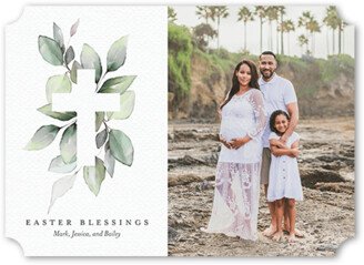 Easter Cards: Garland Cross Easter Card, White, 5X7, Pearl Shimmer Cardstock, Ticket