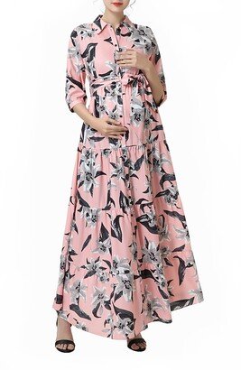 Cora Floral Belted Maternity/Nursing Maxi Dress