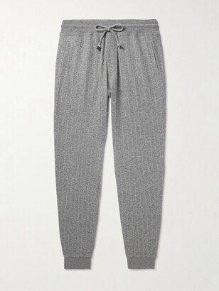Tapered Pinstriped Cashmere and Cotton-Blend Sweatpants