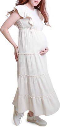 Ruffle Tiered Cotton Maternity Maxi Dress