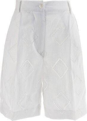 Embroidered Linen Bermuda Shorts