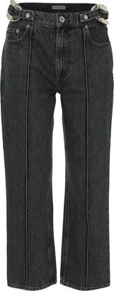 Chain-Detail Straight Leg Cropped Jeans