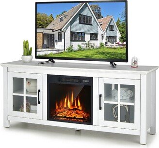 58 Inches Fireplace TV Stand for TVs up to 65 Inches W/ 1400W Electric Fireplace White