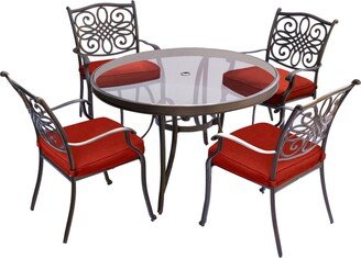 Traditions 5-Piece Dining Set in Red with 47 In. Glass-top Table