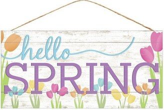 Tulip Hello Spring Wooden Door Wreath Sign White Lavender Yellow Pink - 12.5 Inches X 6 Ap8454, Centerpiece